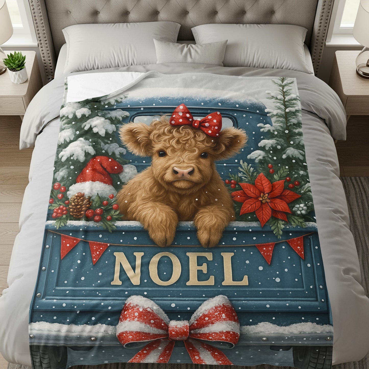 Festive Highland Cow Noel Design Blanket Product