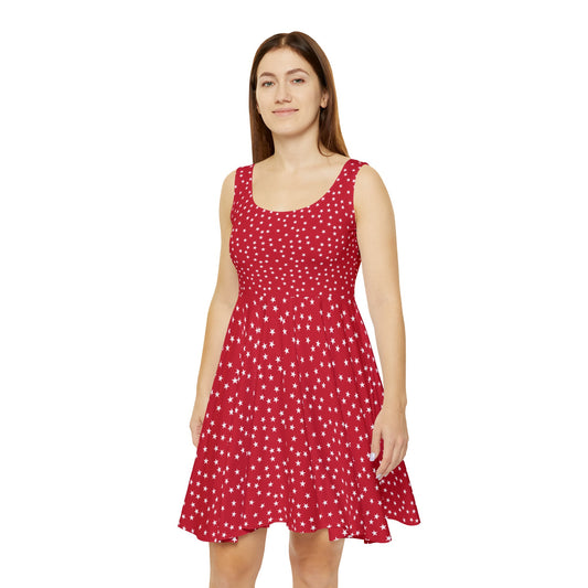 Red and White Star Skater Dress Cute Sundress, Summer Casual Dress, Swing Dress