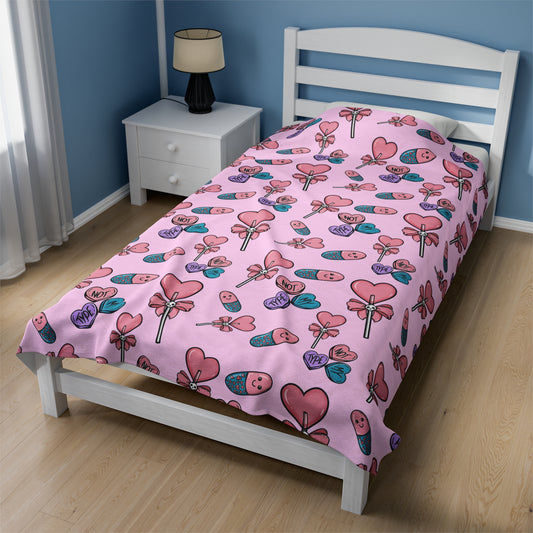 Pastel Goth Valentine Velveteen Plush Blanket