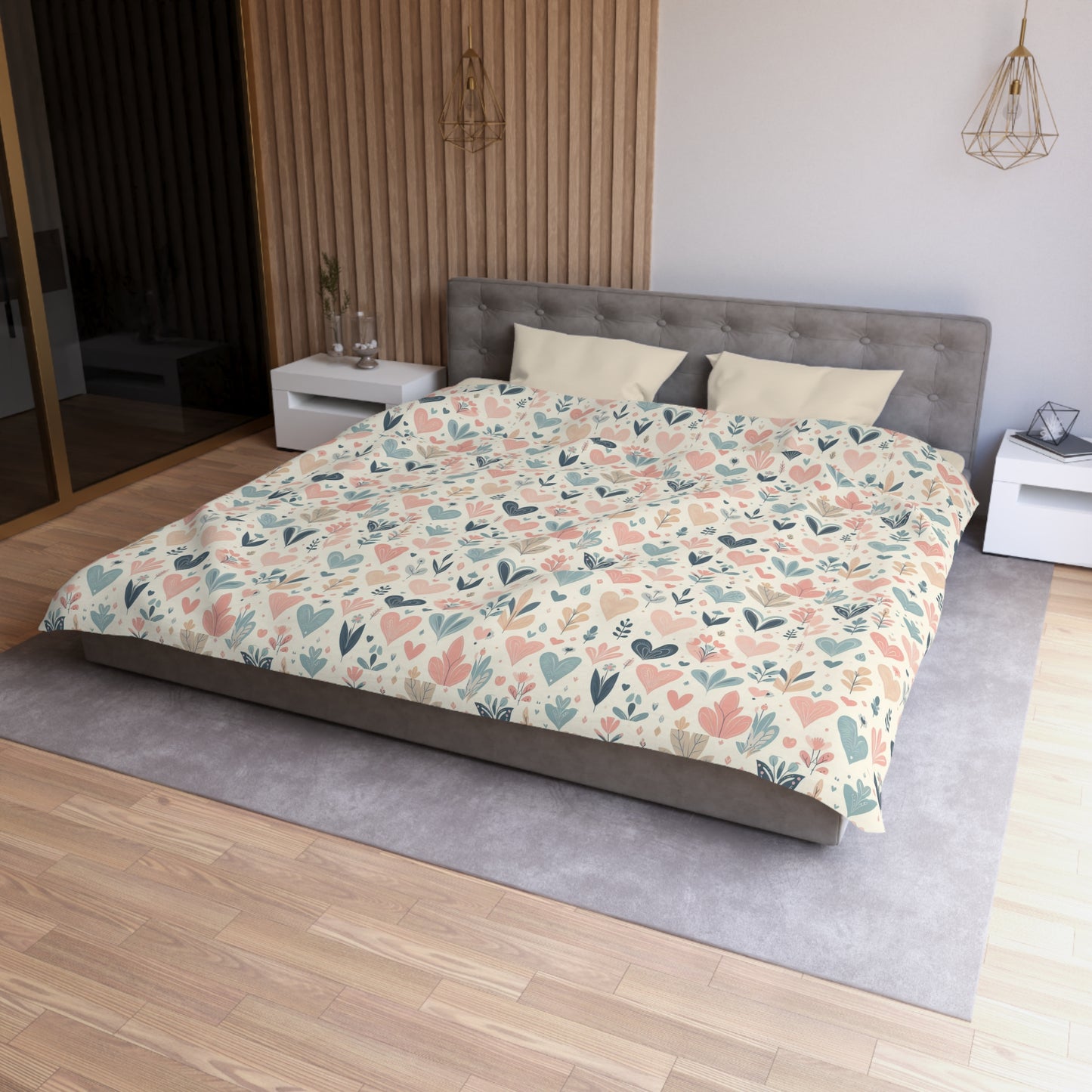 Heart Pattern Duvet Cover, White Pink and Blue Duvet, Cute Heart Bedding, Cozy Heart Design, Bedroom Decor, Twin Full Queen King Sizes