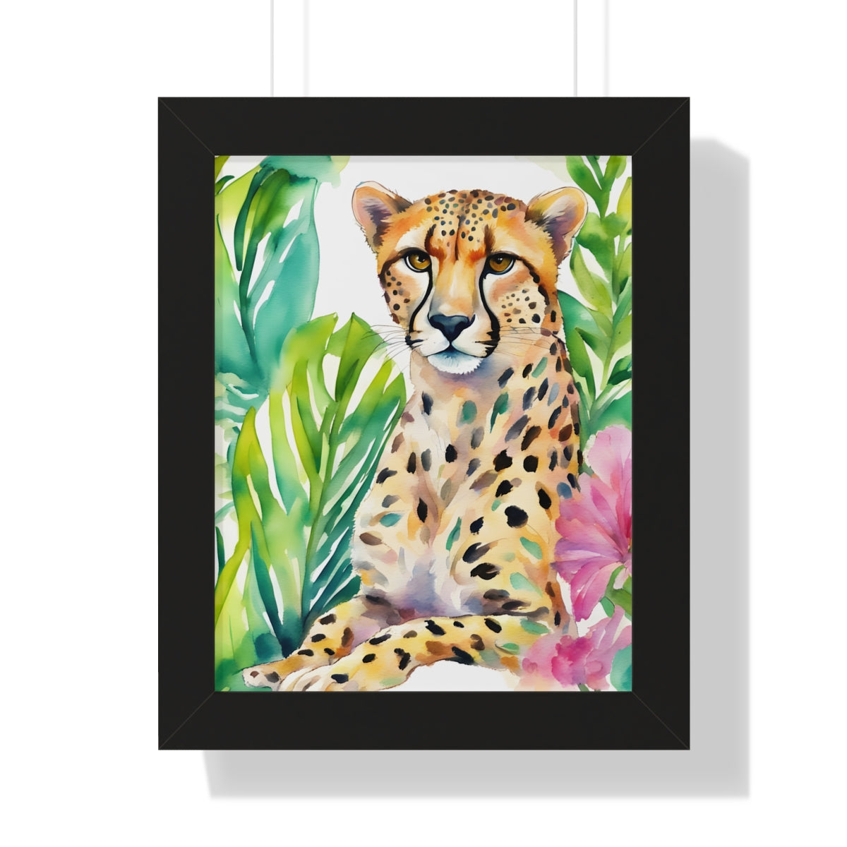 Watercolor Cheetah with Floral Background Art Print