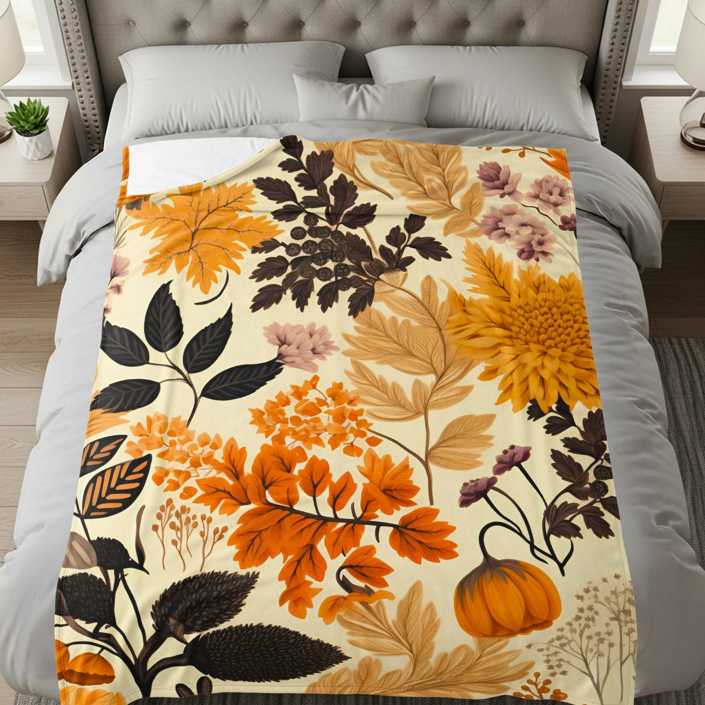 Autumn Botanical Print Cozy Blanket