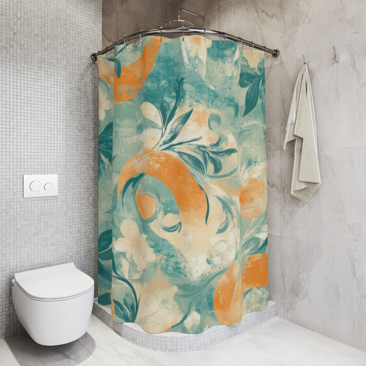 Floral Abstract Design Shower Curtain for Bathroom Decor