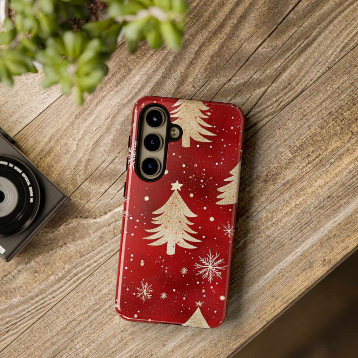Festive Red Christmas Tree Design Phone Case for Holidays