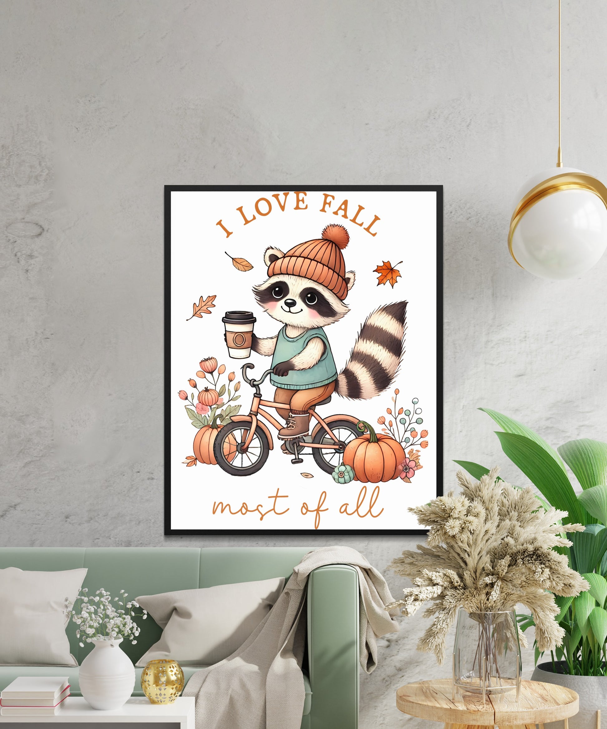 I Love Fall Bicycle Raccoon Art Print product