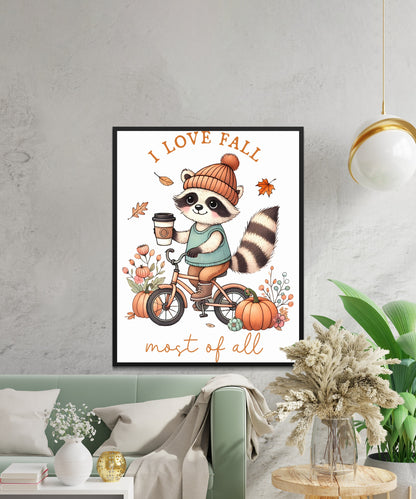 I Love Fall Bicycle Raccoon Art Print product