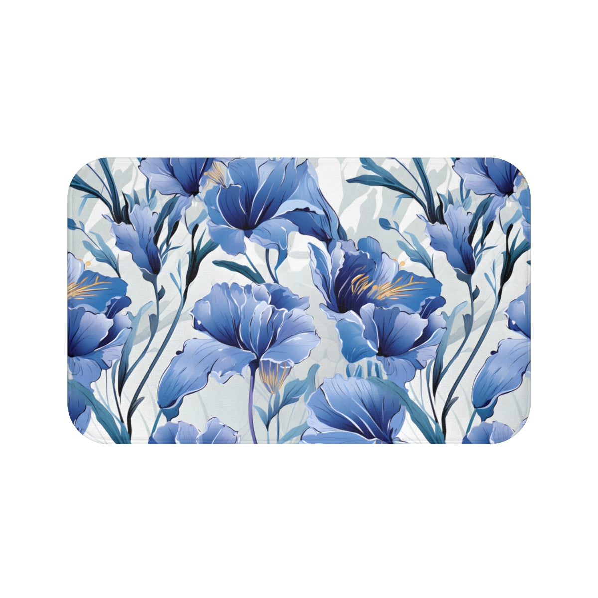 Blue Floral Pattern with Elegant Petals Floor Mat