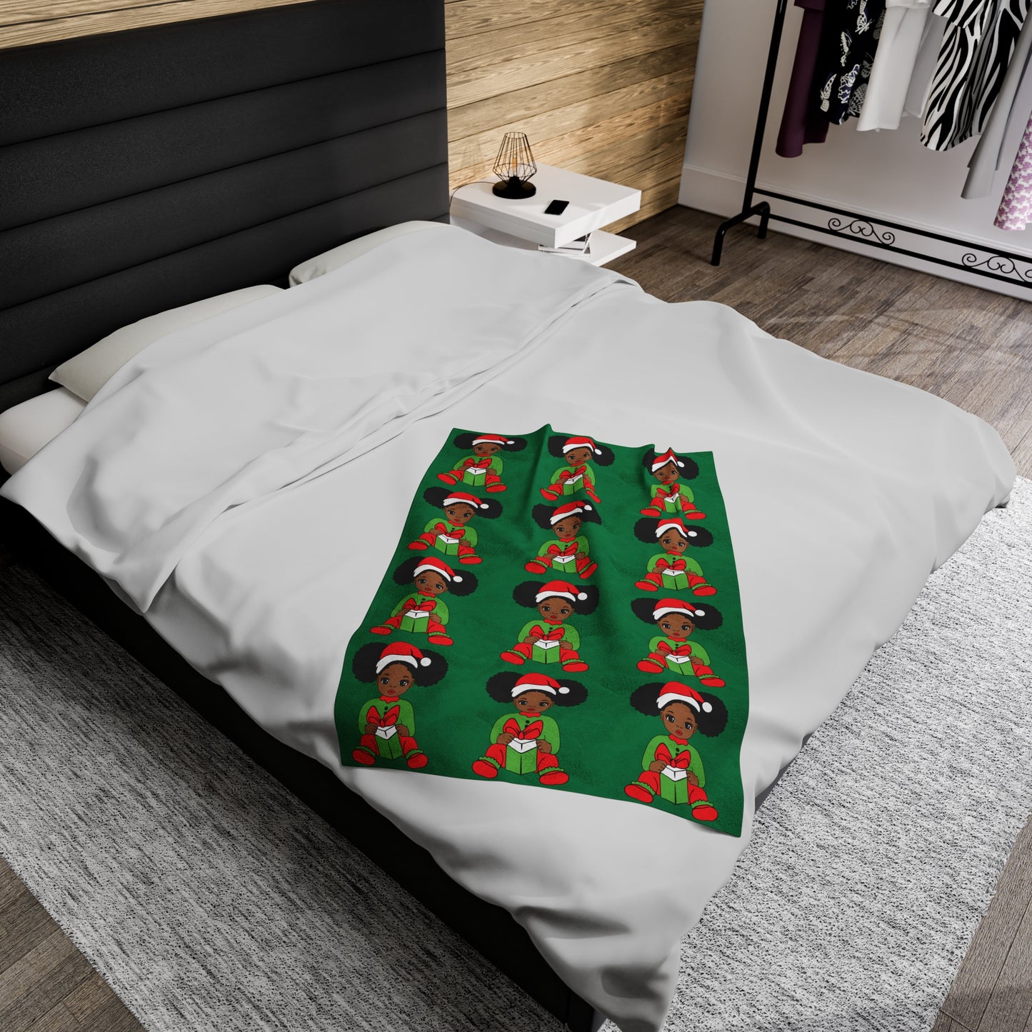 Christmas Plush Blanket - Black Girl Christmas Blanket Gift- Soft Cozy Throw Blanket