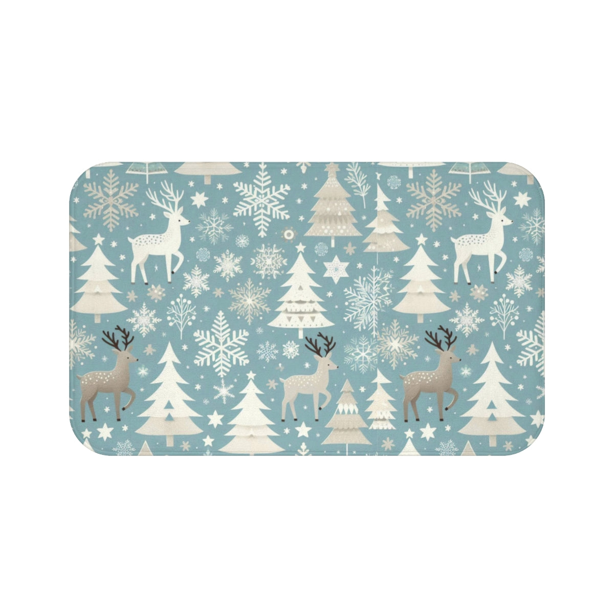Festive Reindeer and Snowflakes Design Bath Mat