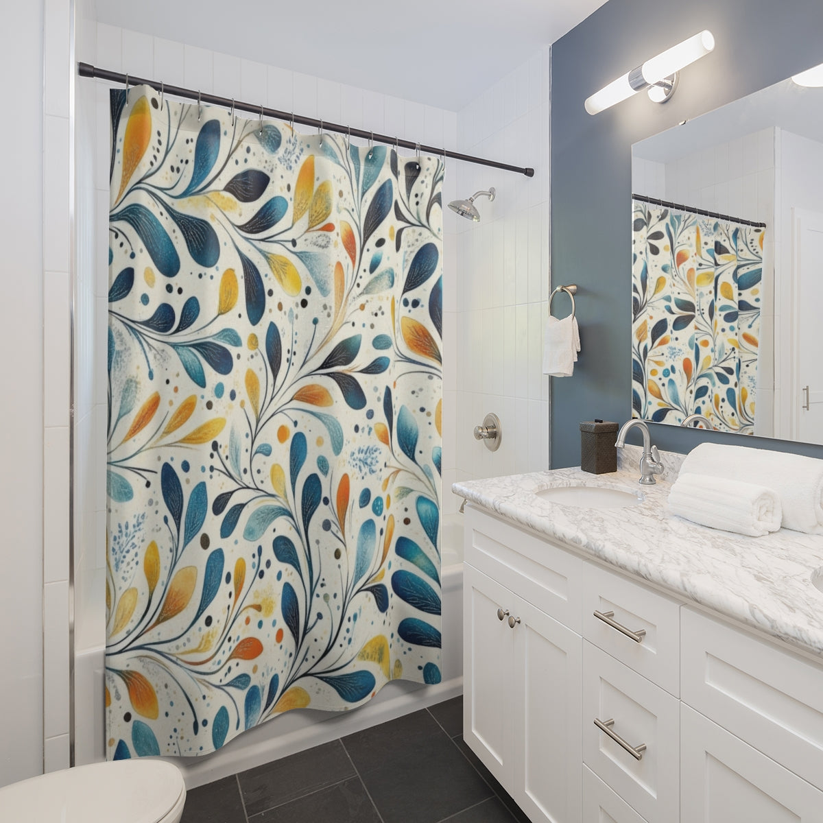 Vibrant Abstract Leaf Pattern Shower Curtain