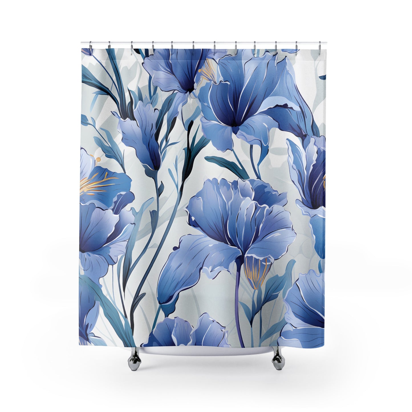 Blue Floral Design Bathroom Shower Curtain