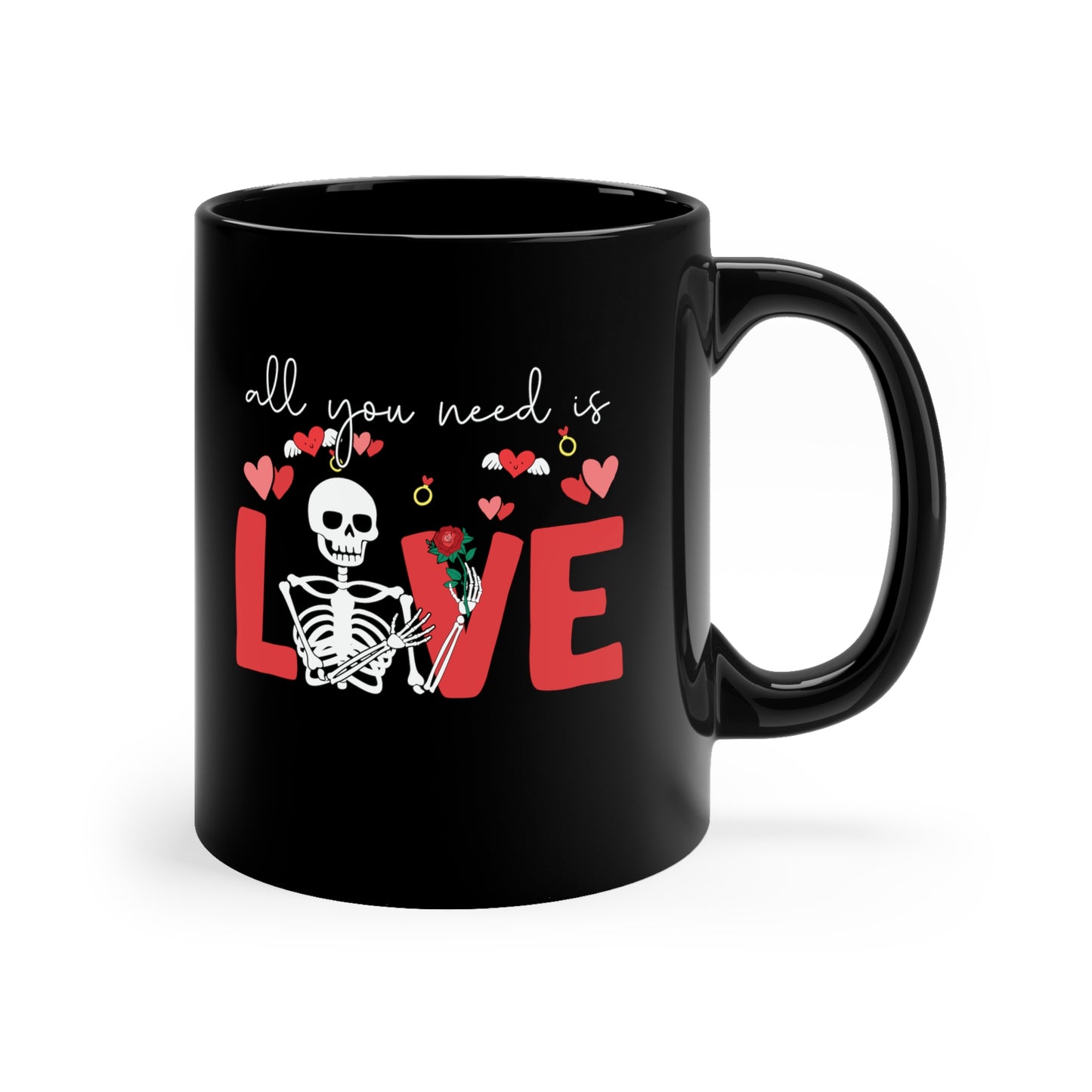 valentine skeleton coffee mug, funny goth valentine cup