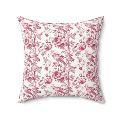 Pink Toile Pillow, Square Throw Cushion, Home Decor Accent, Decorative Pillow Cover
