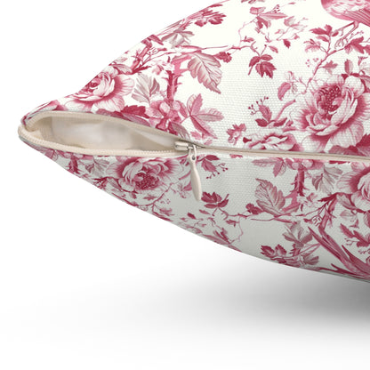 Pink Toile Pillow, Square Throw Cushion, Home Decor Accent, Decorative Pillow Cover