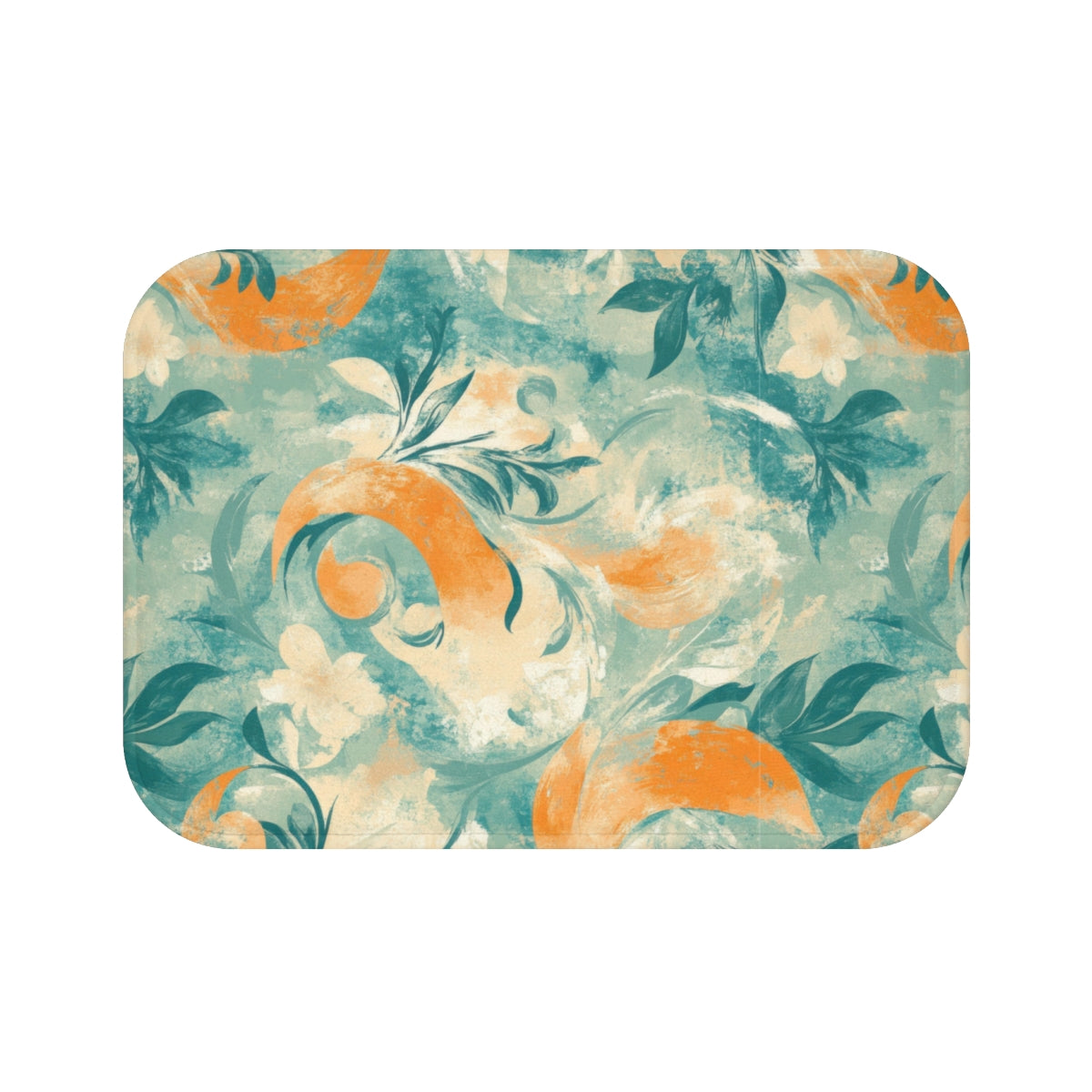 Vibrant Floral Pattern with Orange and Green Accents bath mat