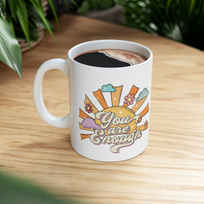 You Are Enough Retro Floral Mug, Cute Ceramic Mug 11oz Coffee Lover Gift