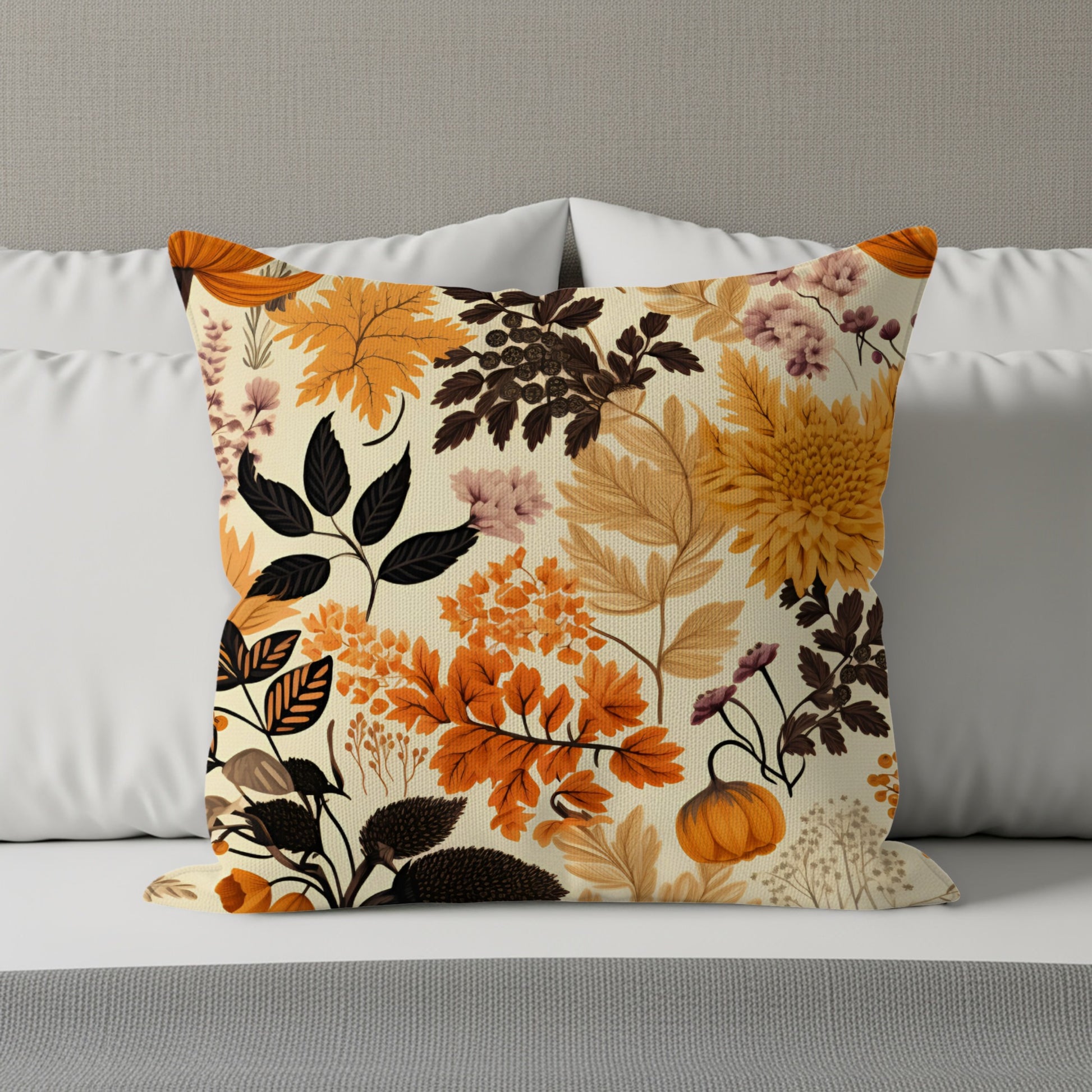 Autumn Floral Botanical Design Throw Pillow Cover