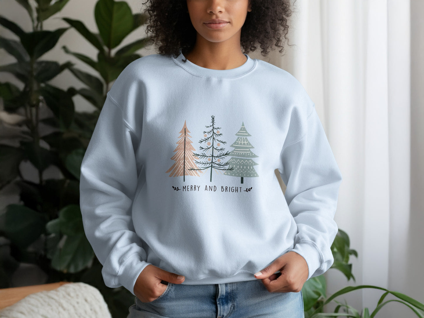Merry and Bright Christmas Tree Design Sweatshirt