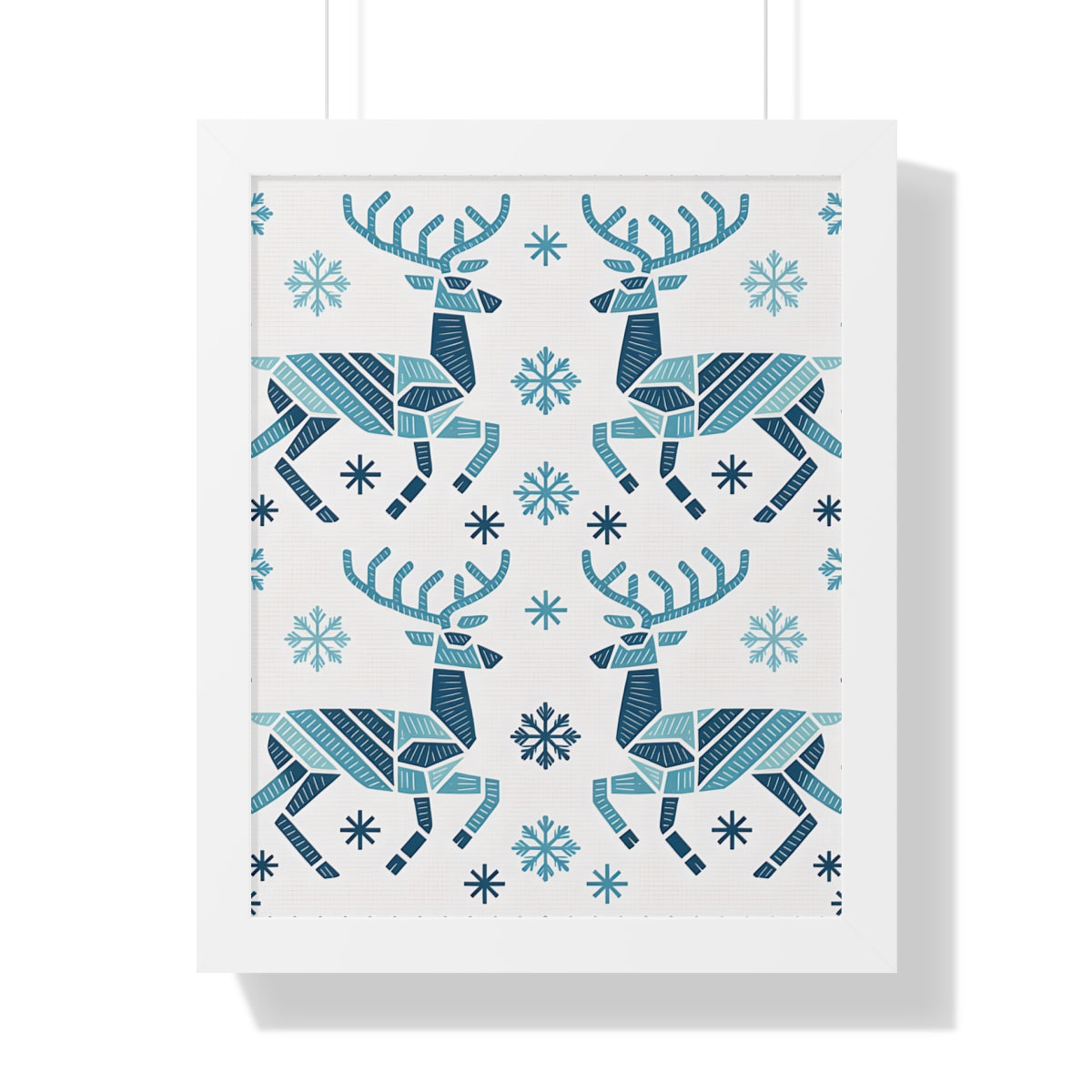 Winter Blue Reindeer and Snowflakes Wall Art