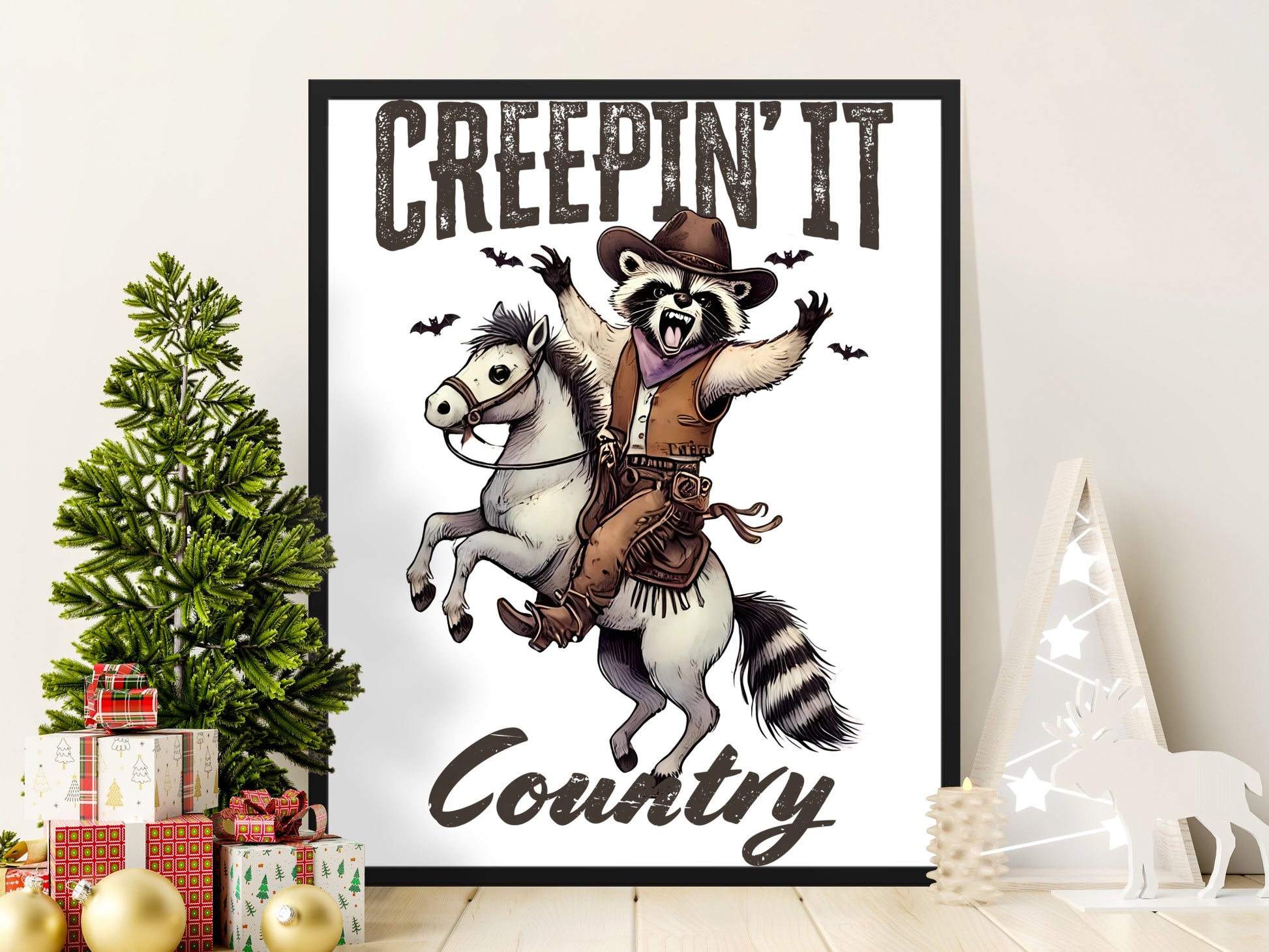 Creepin It Country Raccoon on Horse Wall Art product