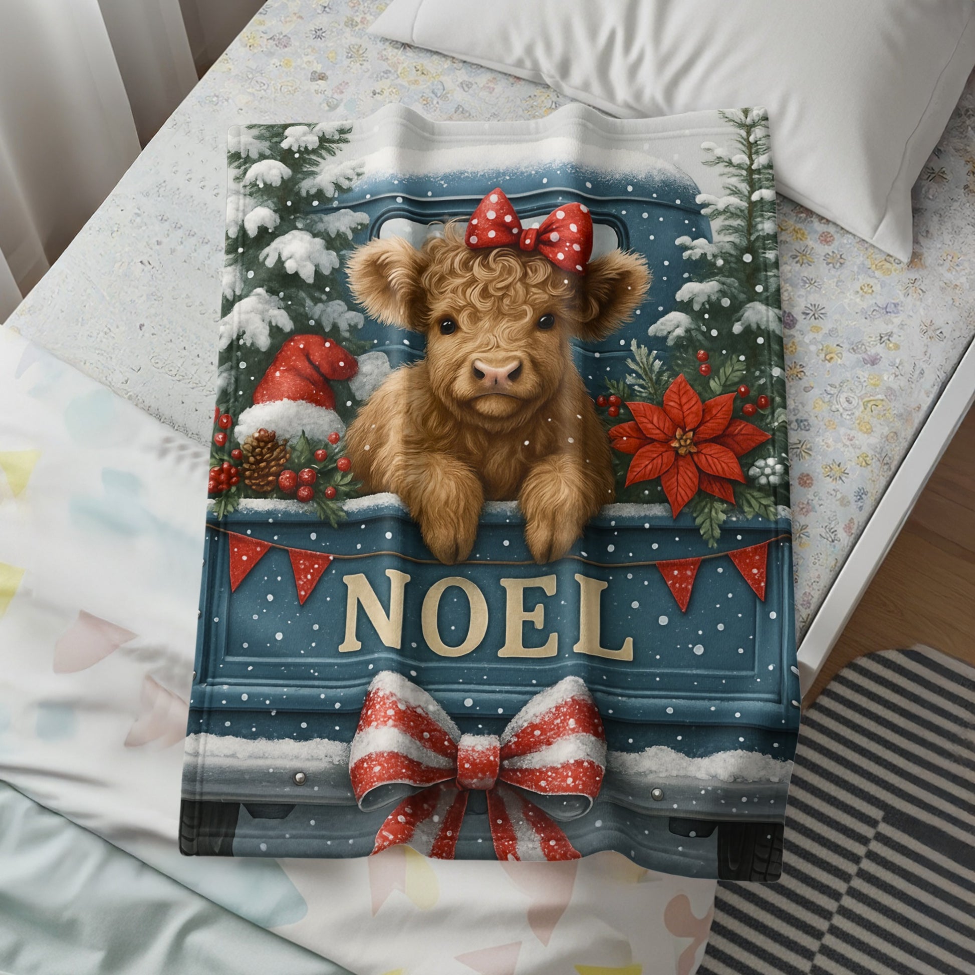 Adorable Noel Truck Christmas Nursery Decor Blanket