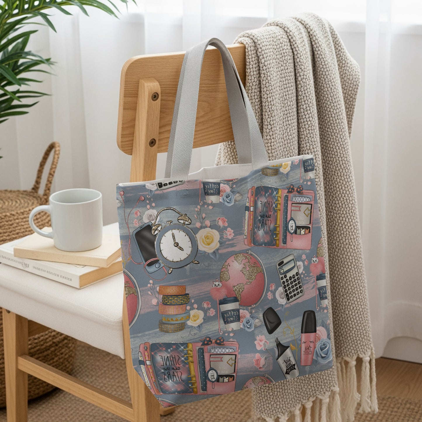 Colorful Office Essentials Print Tote Bag