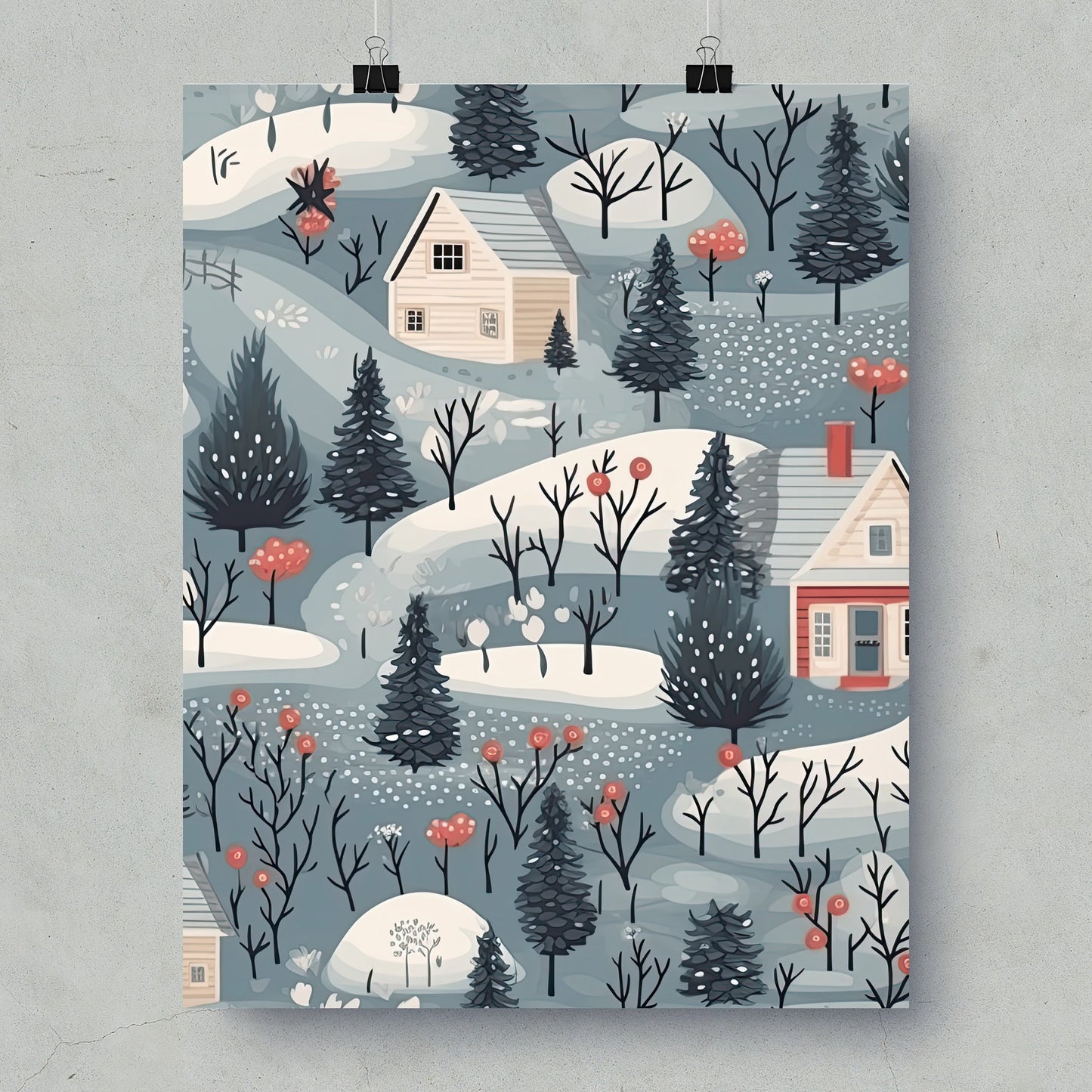 Cozy Winter Wonderland Village Art Print
