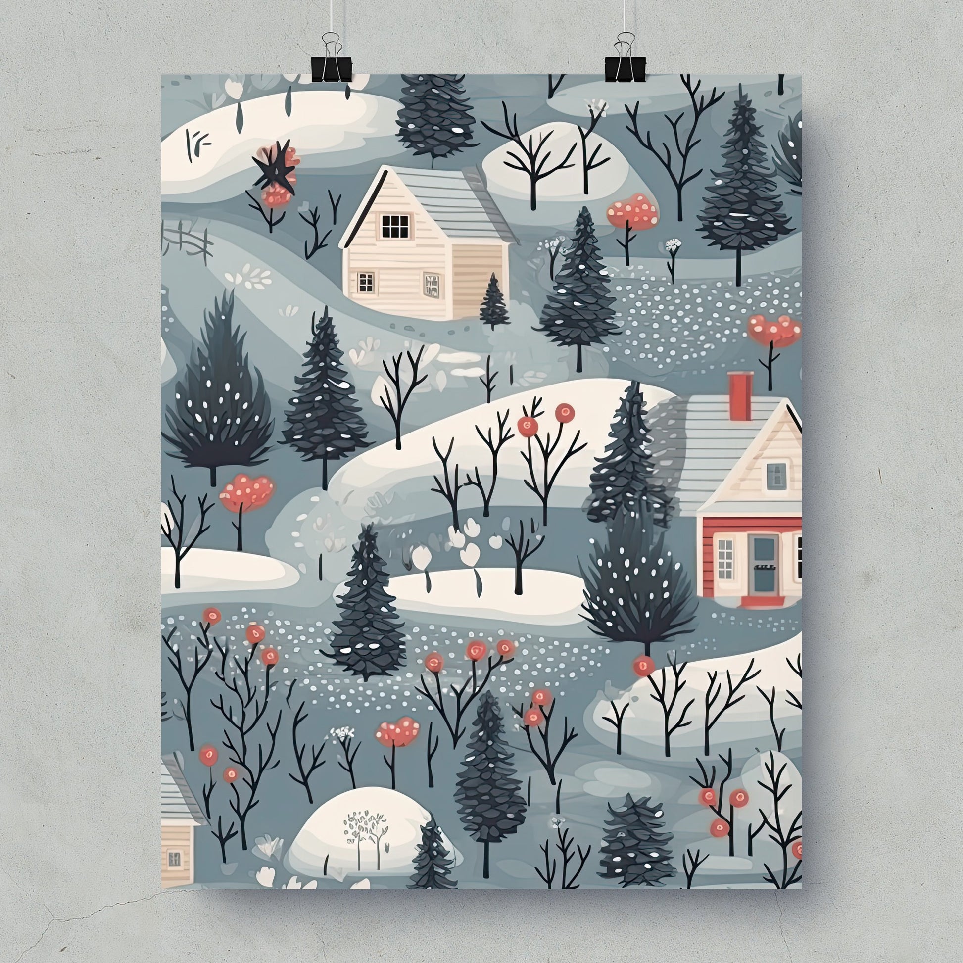 Cozy Winter Wonderland Village Art Print