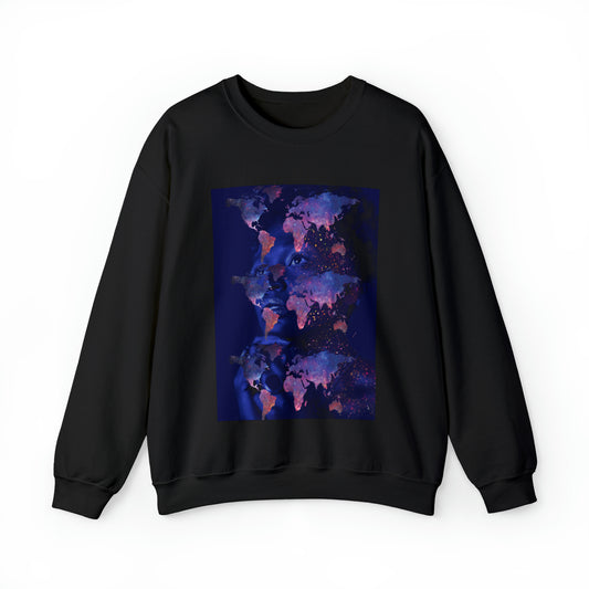 a black sweatshirt with a blue and pink design on it