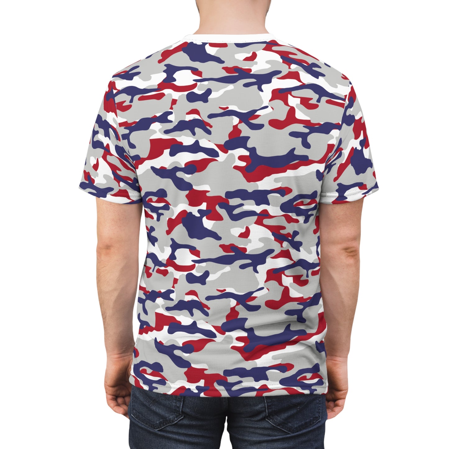 Red White & Blue Camo Style Graphic Tee Unisex Streetwear Casual Top All Over Print