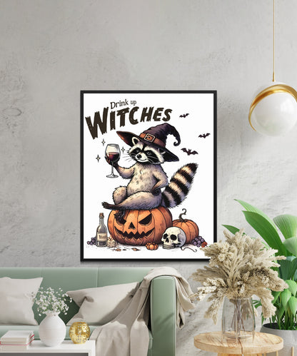 Halloween Decor Raccoon with Wine Witch Hat product