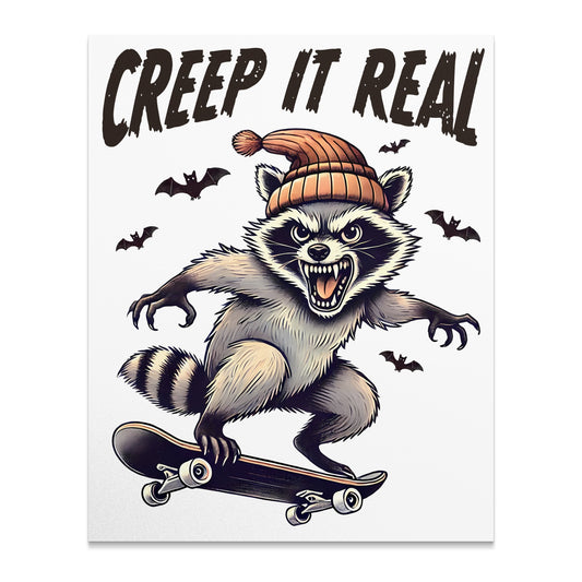 Funky Skateboarding Raccoon Creep It Real Poster product type