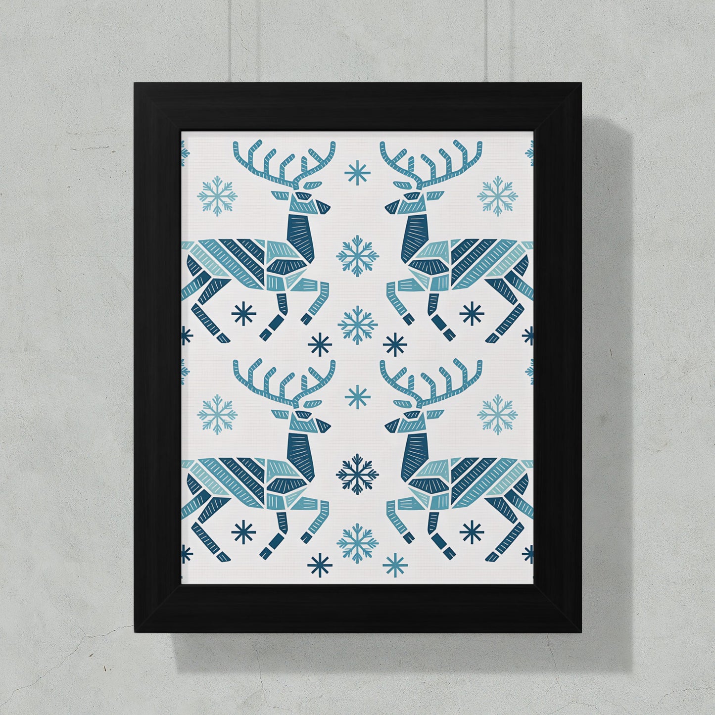 Festive Reindeer and Snowflakes Design Wall Art