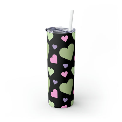 Hearts Pastel Goth Skinny Tumbler with Straw, Maars Tumbler 20oz Sublimation