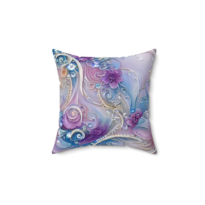 Purple Pearly Floral Throw Pillow, Cute Decorative Accent Pillow for Sofa Bed Gift for Her