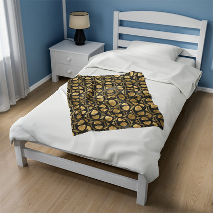 Gold and Black Velveteen Plush Blanket, Throw Blanket Bed Couch, Soft Blanket