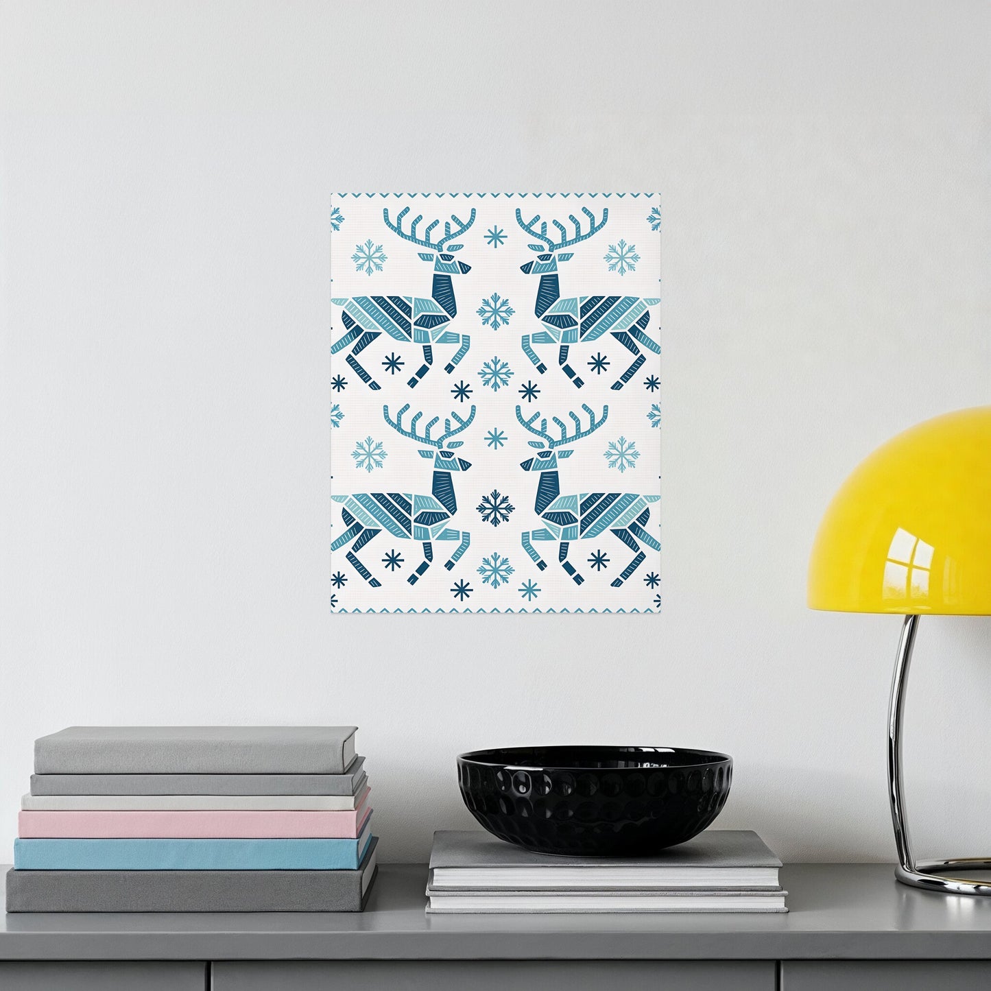 Blue Reindeer Pattern Scandinavian Art Poster