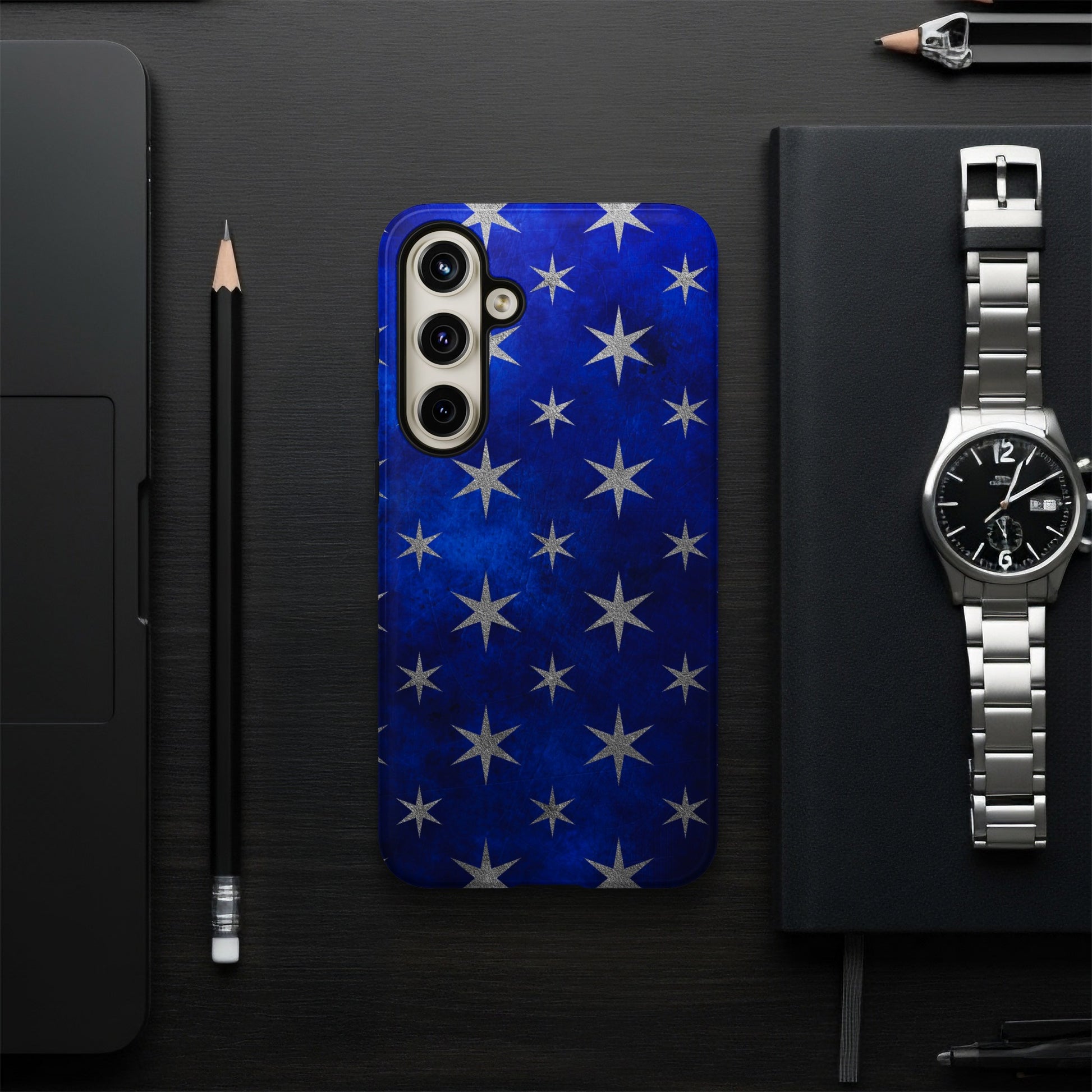 Star Patterned Phone Case with Dark Blue Background