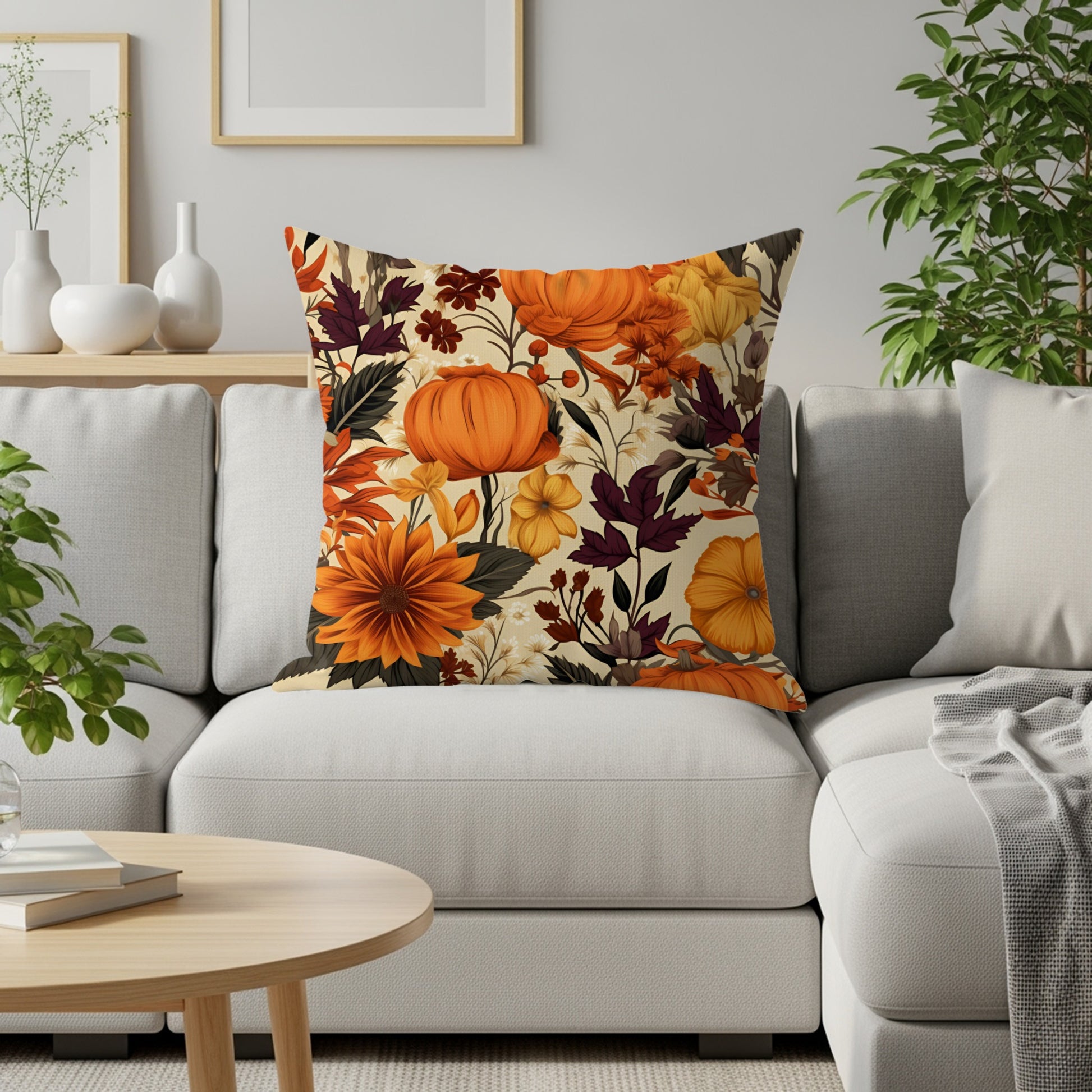 Bright Autumn Floral Pattern Decorative Pillow Cover