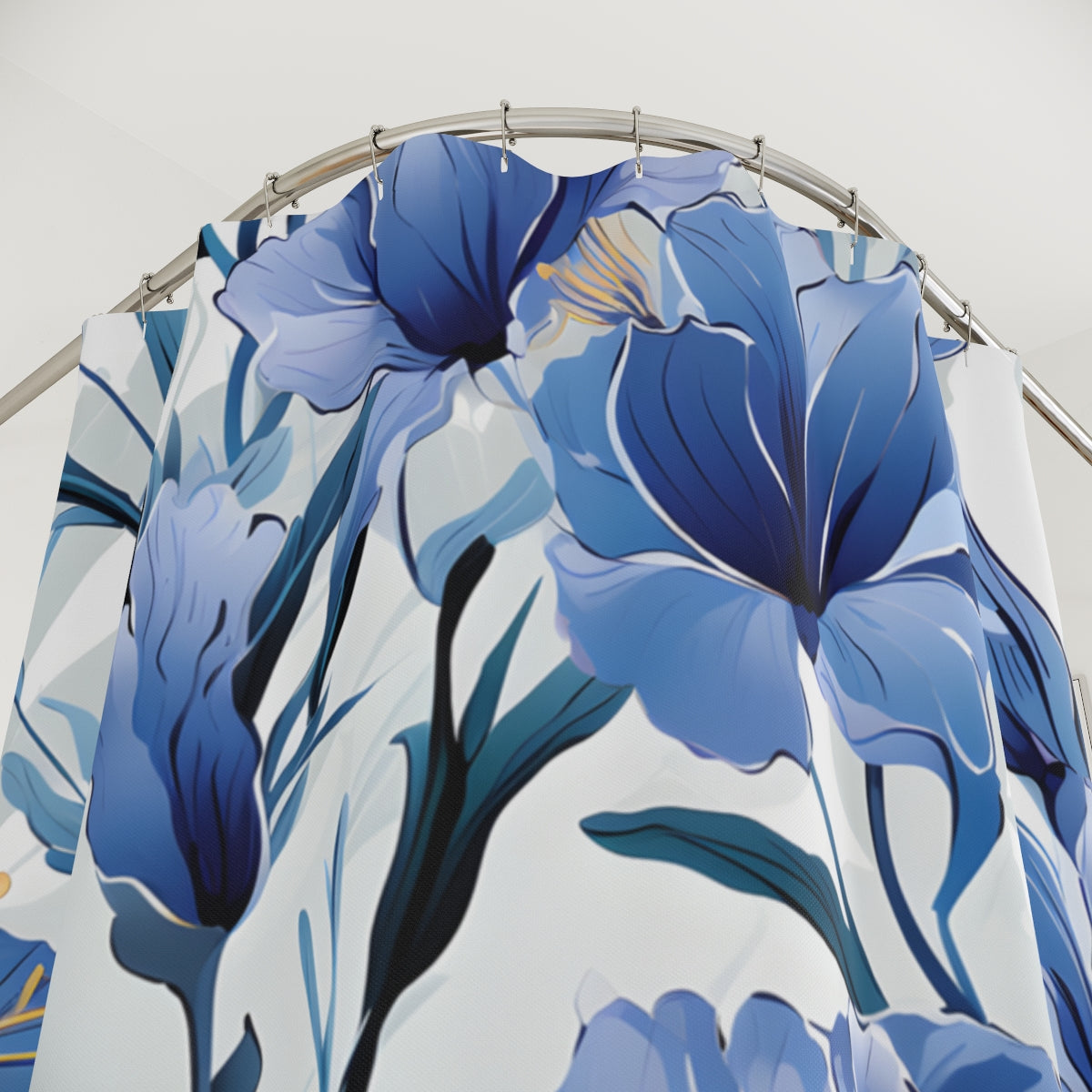 Blue Floral Design Elegant Shower Curtain