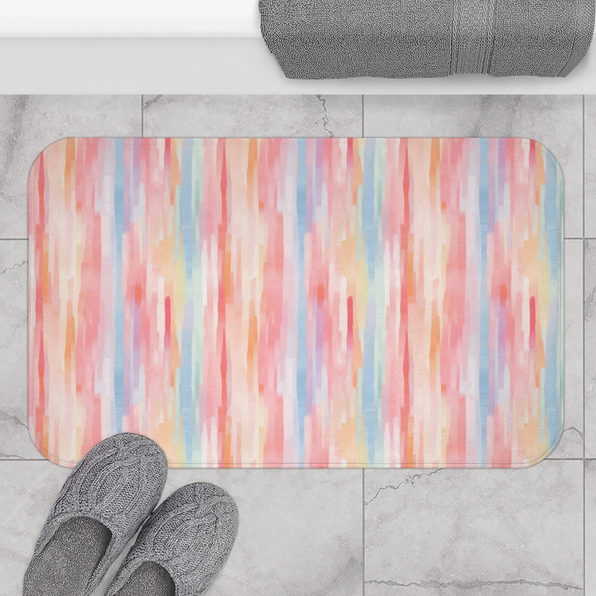 Colorful Pastel Striped Pattern Bathroom Mat