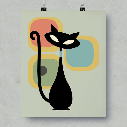 Abstract Mid-Century Modern Cat Art Print product type