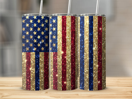 Patriotic Stars and Stripes Glitter Tumbler product