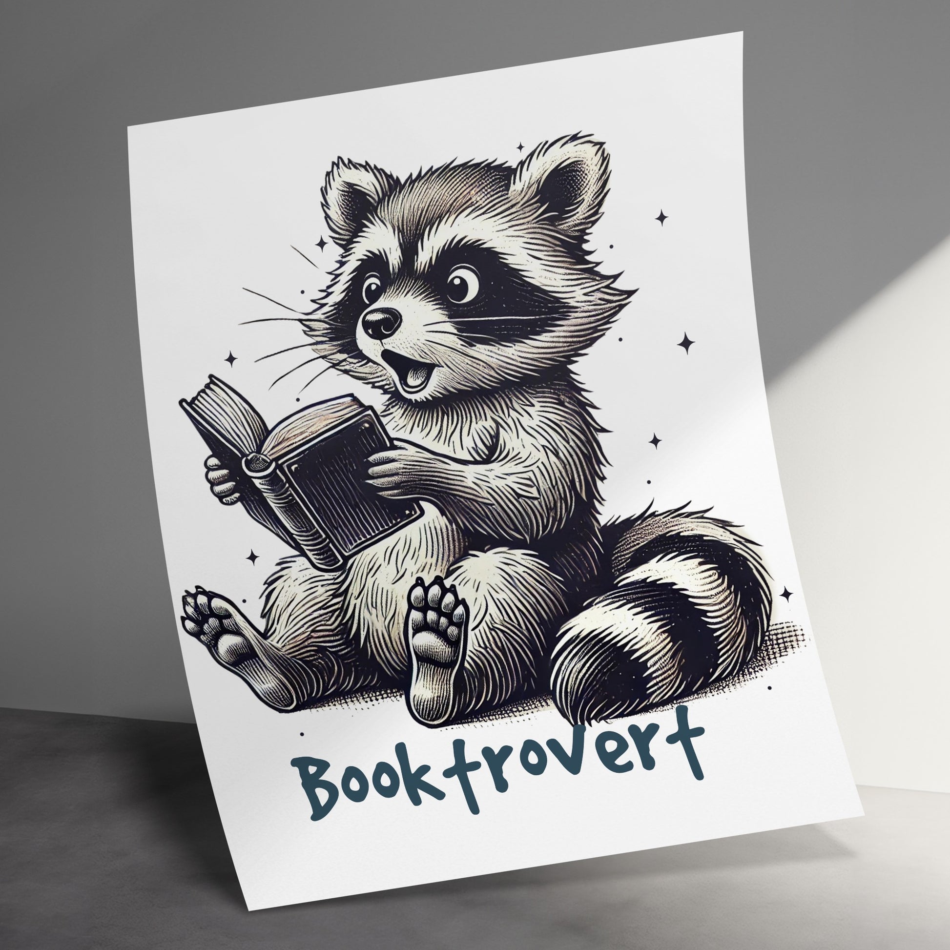 Booktrovert Raccoon Enjoying Reading Art Print product