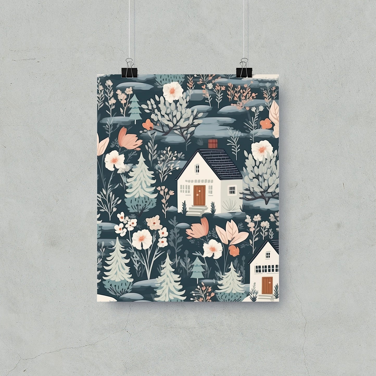 Dreamy Forest Cottage Art Wall Poster