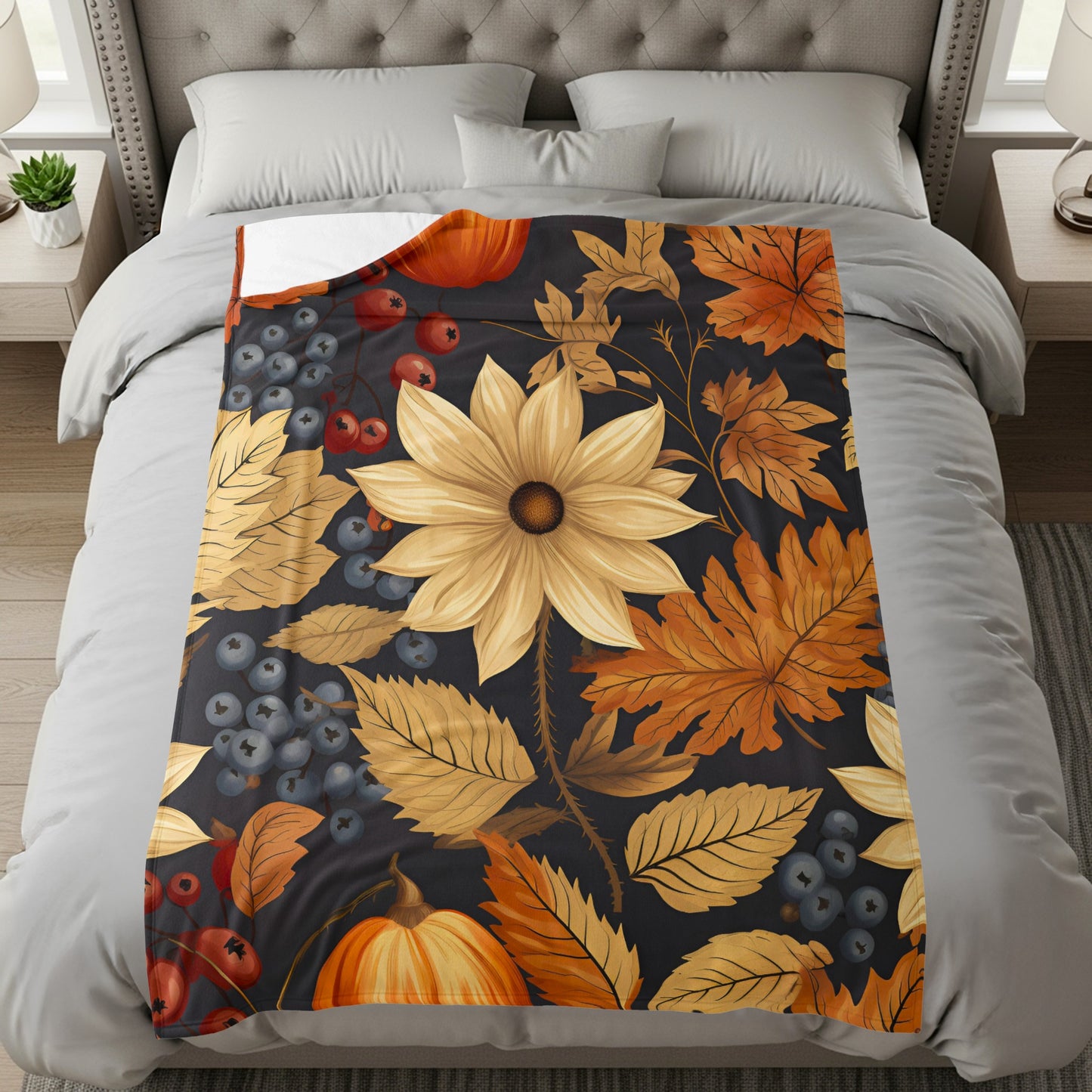 Autumn Floral and Berries Decorative Blanket
