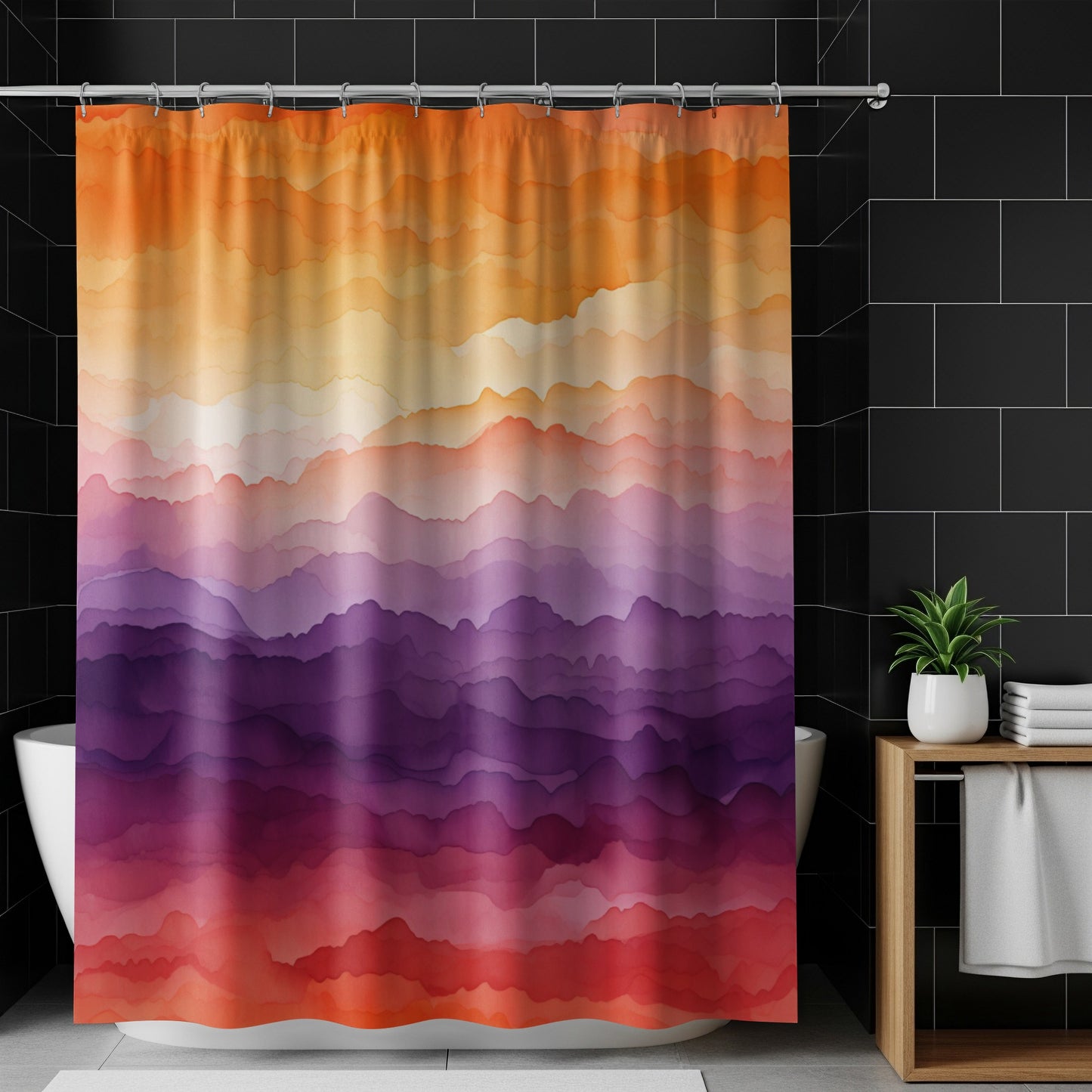 Colorful Wave Patterned Bathroom Shower Curtain