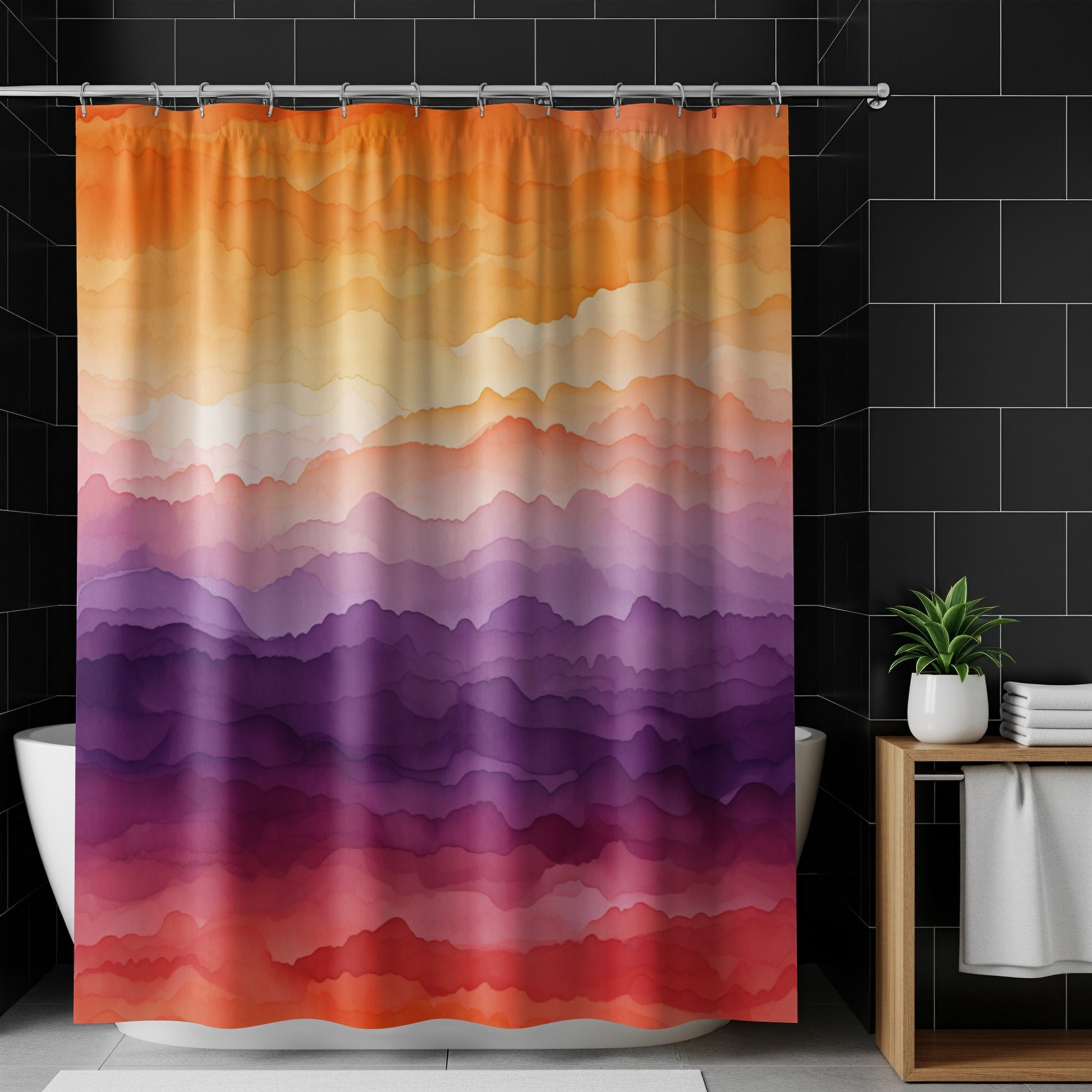 Colorful Wave Patterned Bathroom Shower Curtain