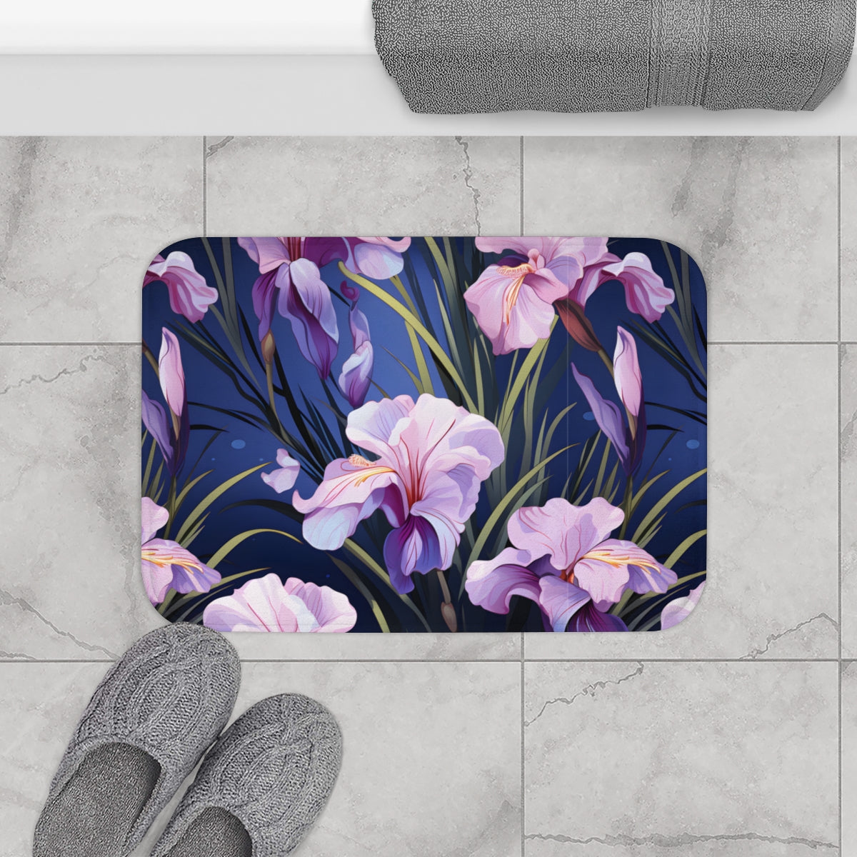 Purple and Pink Floral Bath Mat for Bathroom Decor