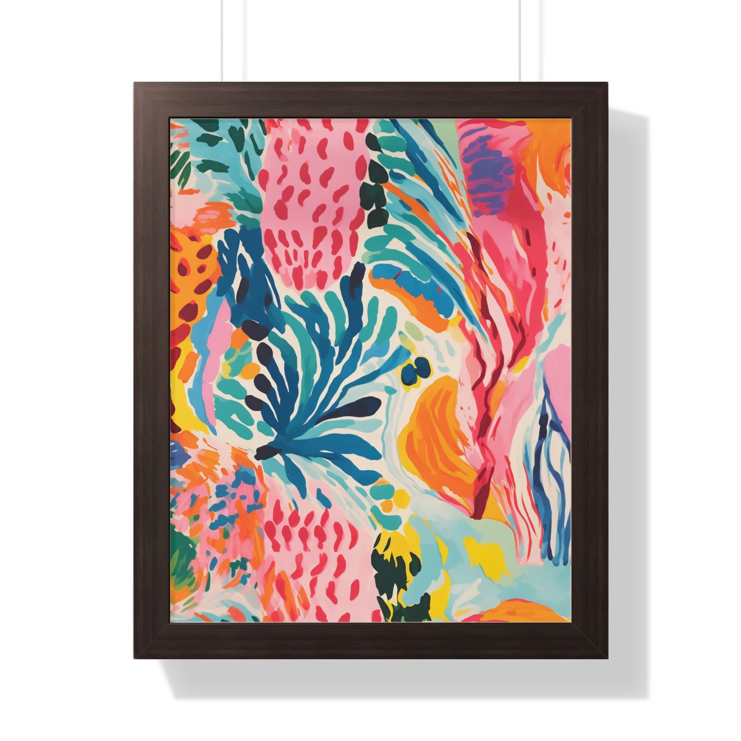 Vibrant Abstract Multicolor Art in Dark Wood Frame